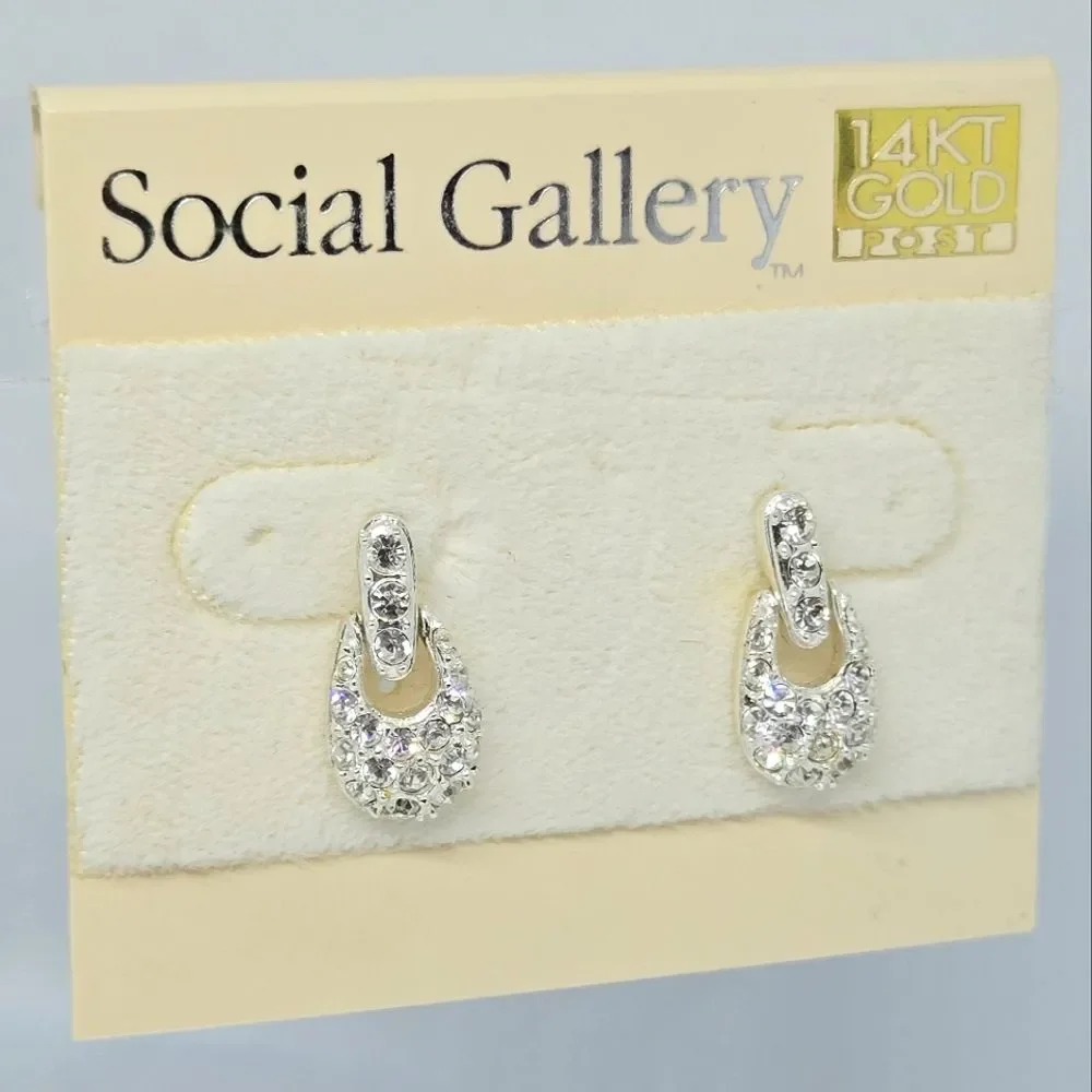 14K Gold Post Rhinestone Earrings - Picture 1 of 5